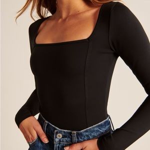 A&F Long-Sleeve Ponte Squareneck Seamed Bodysuit